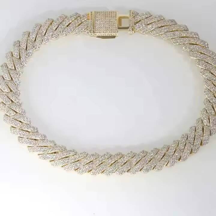 925 Silver Moissanite Link Chain Necklace with VVS Diamonds Gold Plating Bling Hip Hop Style Cute Design for Party or Gift