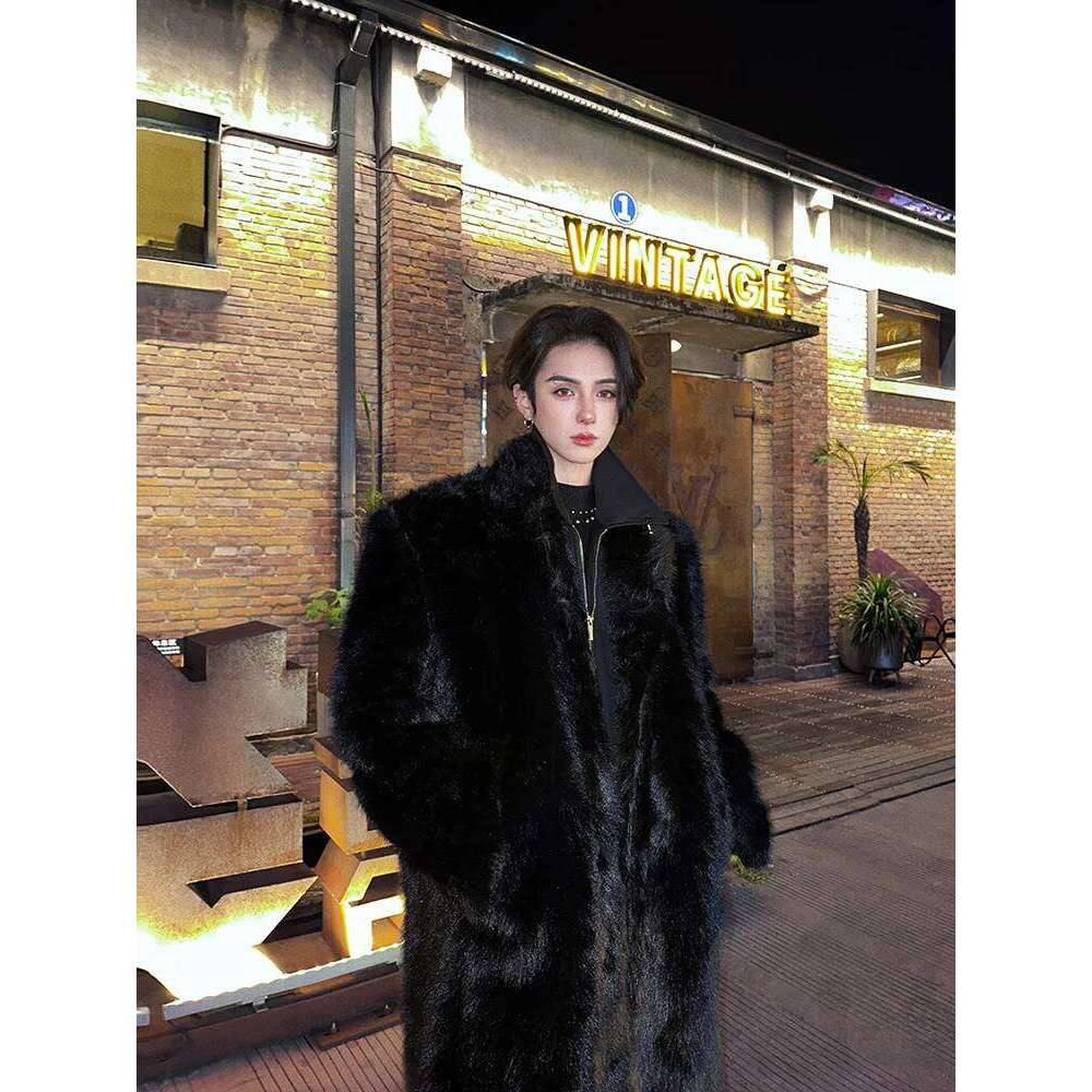 Trendy Mink Men's Winter New Medium And Long Loose Comfort Simple Zipper Chic Solid Color Thickening Faux Fur Jackets