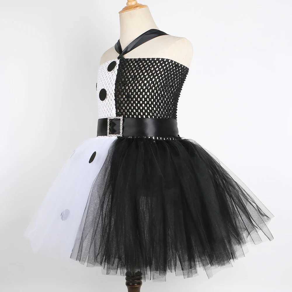 Cruella De Vil Tutu Dress Girls Dalmatians Black White Witch Cosplay Halloween Costume Kids Fancy Carnival Par Clothes Outfit Z250725
