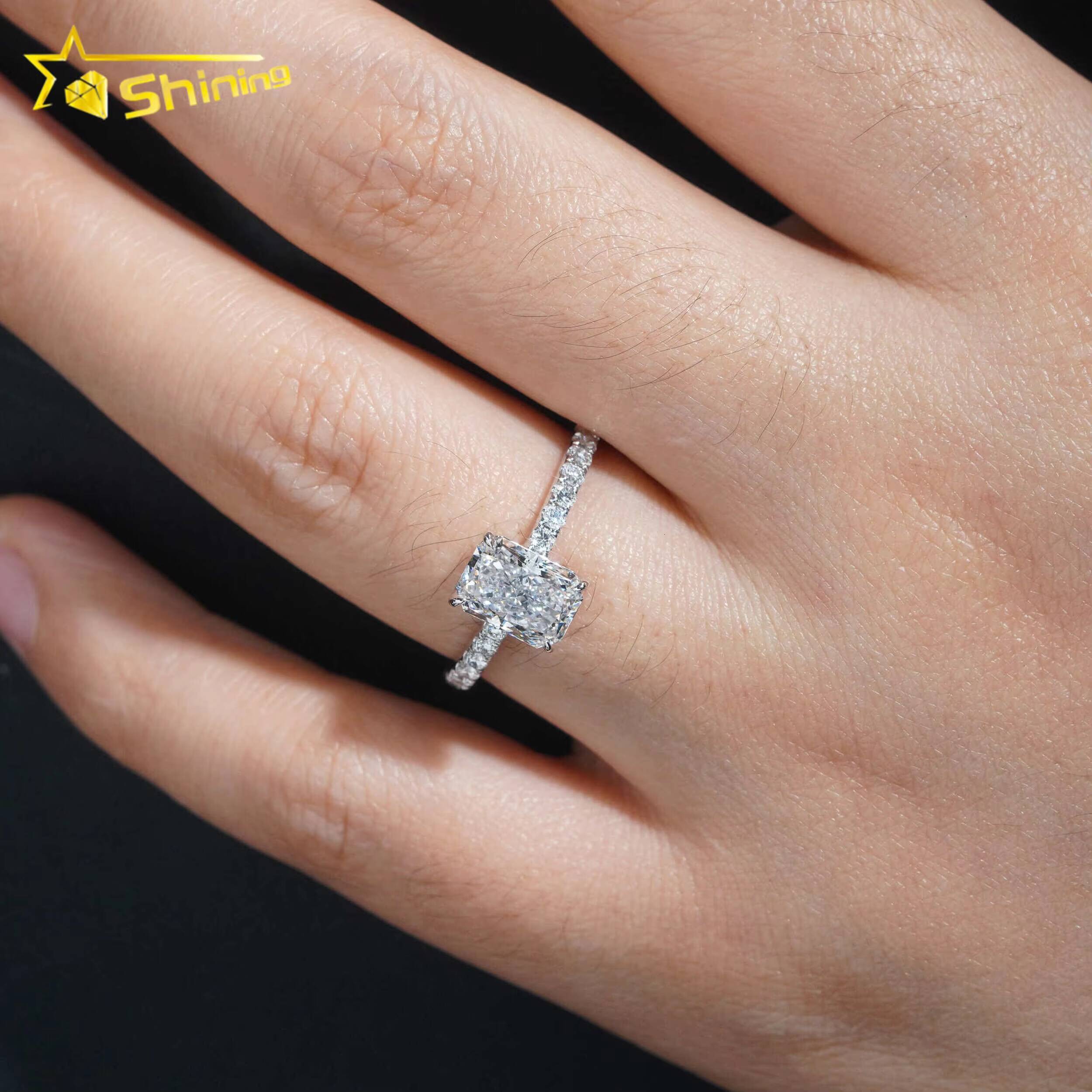 Emerald Cut 1.5ct VVS1 Lab Grown Diamond CVD Mirco Pave Engagement Ring 18K Solid Gold Wedding Ring