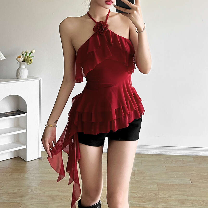 2024 Summer New Women's Solid Color Slim Fit Street Fashion Halter Sexy Backless Tank Top 70f