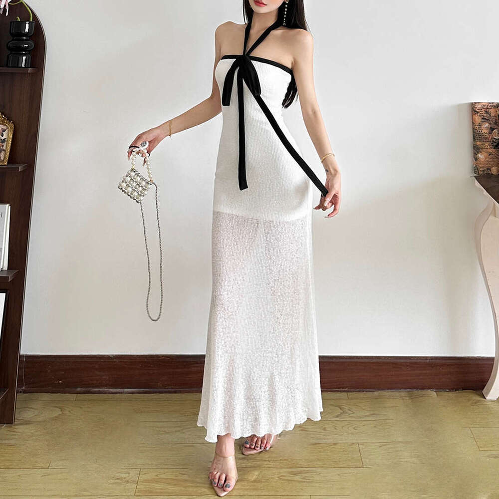 2025 Summer New Solid Color Fashion Versatile Halter Neck Slim Sexy Waist-Cinching Casual Dress for Women 26d