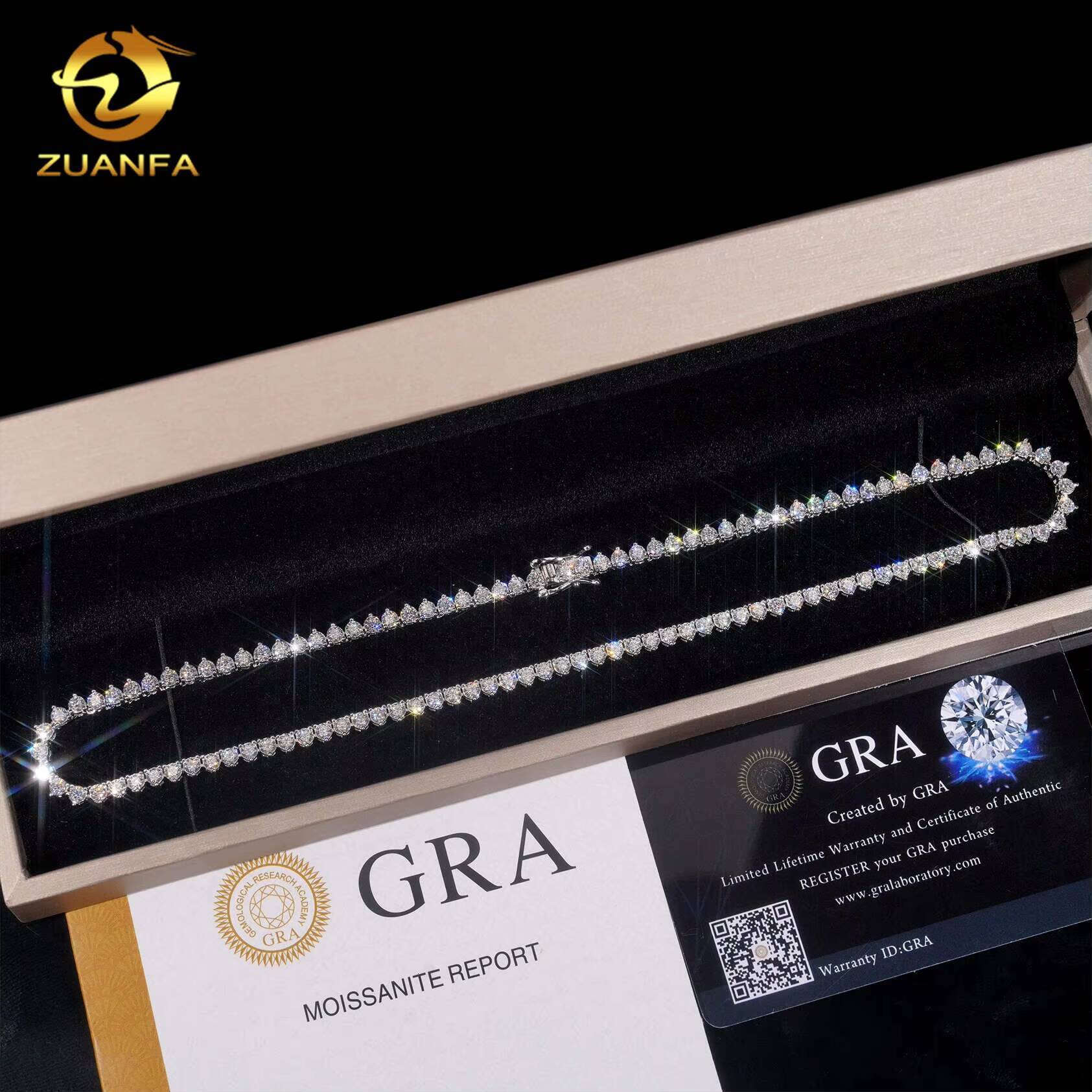 RTS Three Prong 3mm Necklace Silver 925 Vvs Moissanite Hip Hop Iced Out Fine Jewelry Tennis Chain