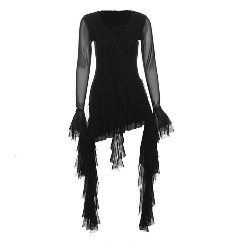 2024 Autumn New Women's Solid Color Slim Fit Street Fashion High Waist V-Neck Long Sleeve Dress 4bb
