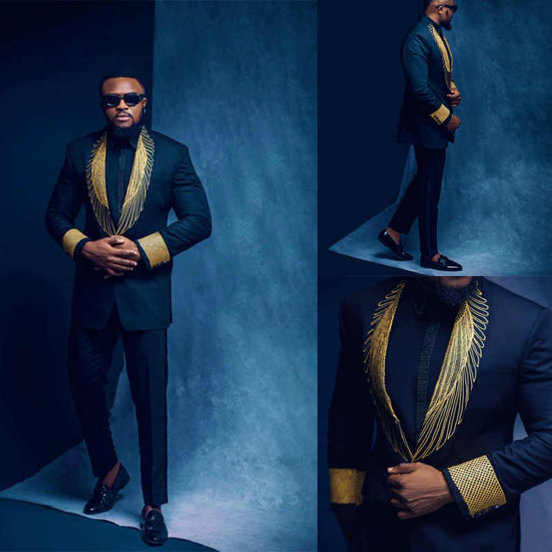 Fashion Appliques Wedding Tuxedos 2 Piece Set Jacket Pants Shawl Lapel Men Suits One Button Groom Wear Party Suit Customized