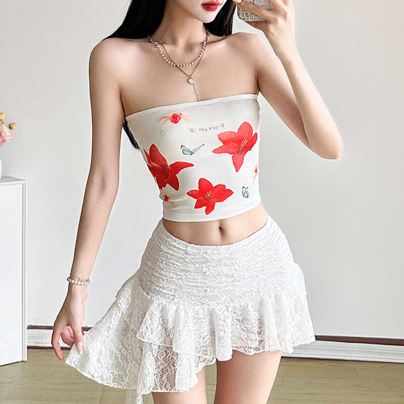 2025 Spring New Women's Fashion Solid Color Slim Street Style Off-Shoulder Tube Top Backless Vest 960