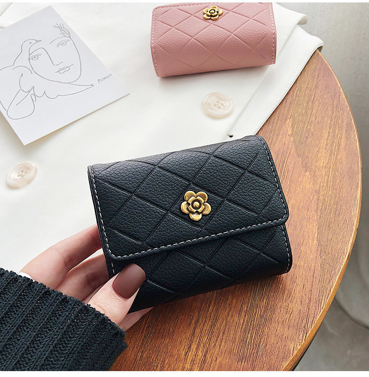 Free Shipping Designer Luxury Camellia Card Holder Women's Handbag Compact Simple Buckle Quilted Coin Purse Fashion Wallet