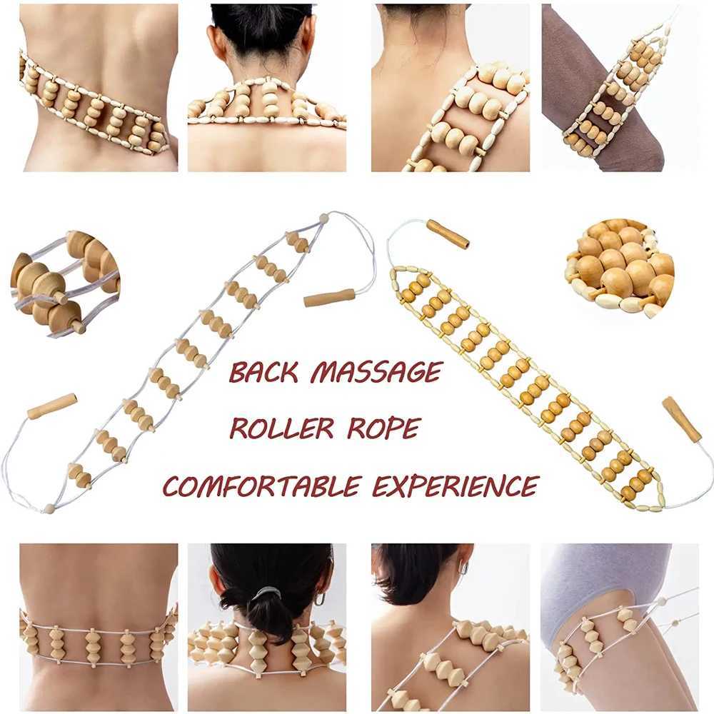 Wood Back Massage Roller RopeWood Therapy Cellulite Massage ToolsSelf Massage Tools For Neck Leg Back Pain Relief