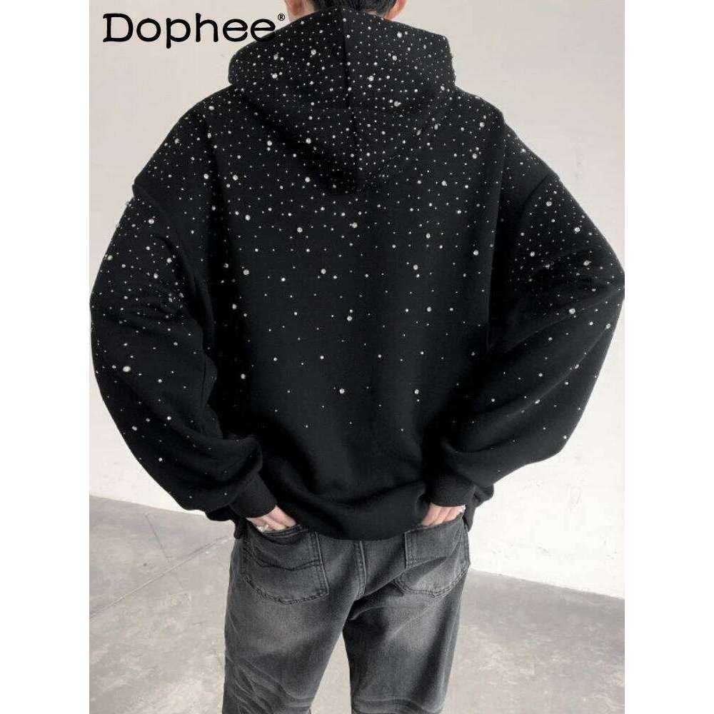 2025 Spring Babysbreath Hot Dia Shoulder Padded Niche Hooded Sweatshirts Men's Handsome High Street Solid Color Hoodies Tops