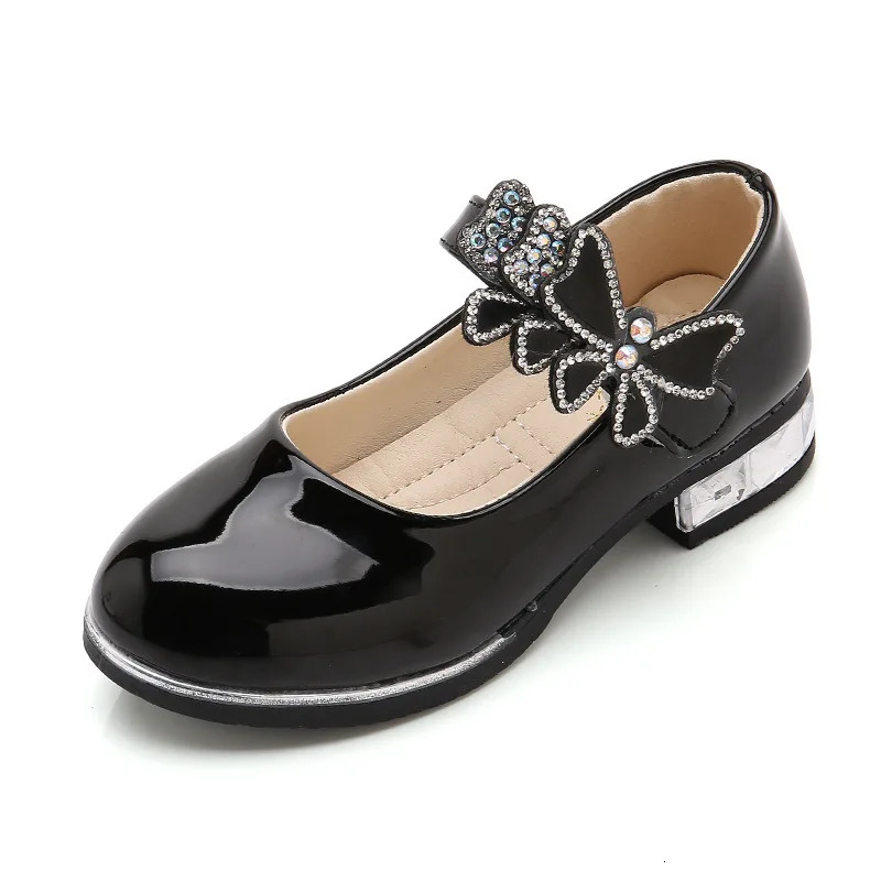 Spring Summer Girls Leather Shoes PU Patent Kids Dress High Heels Butterflyknot for Weddings Chic 250725