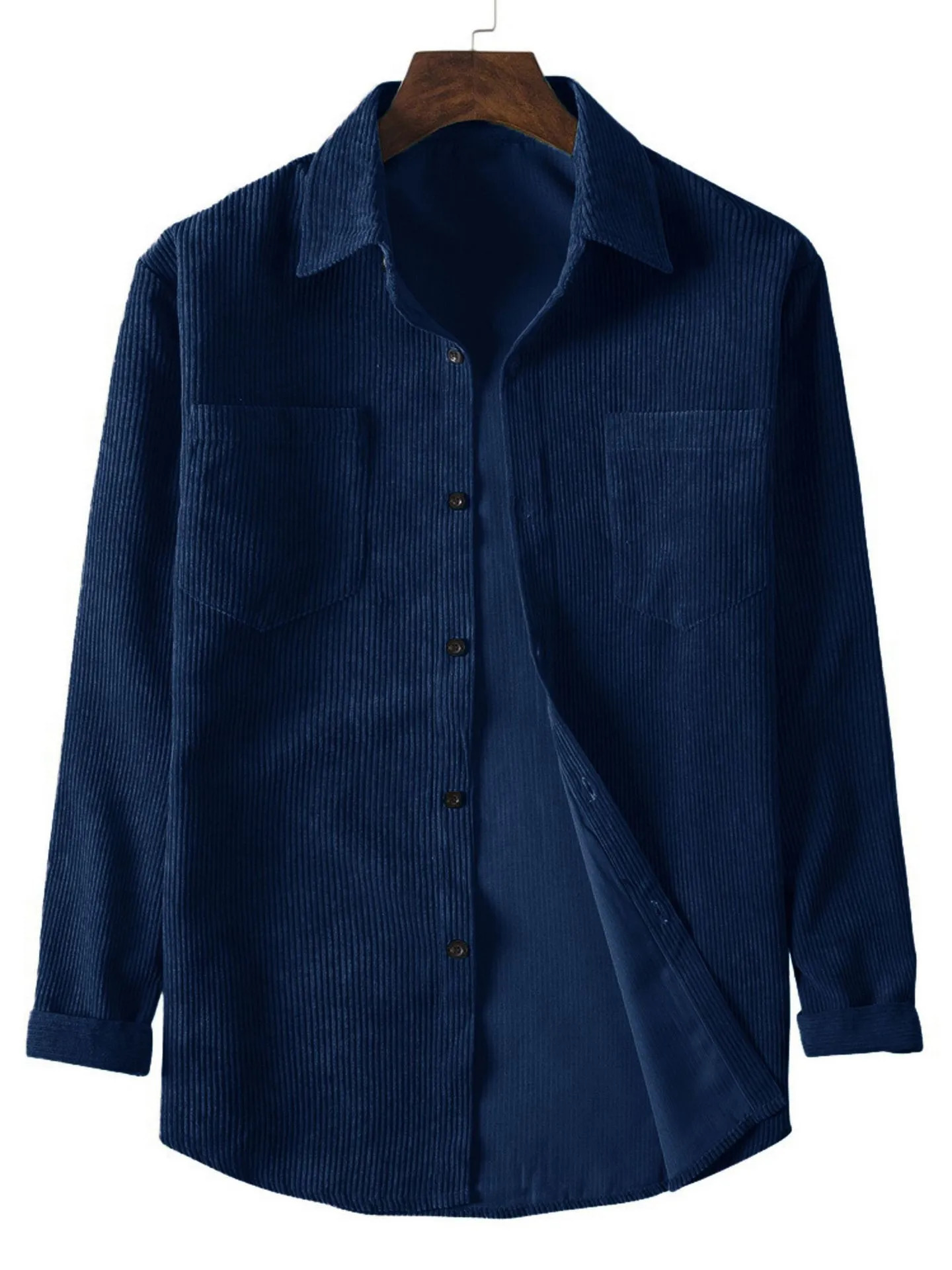 Mens casual longsleeved corduroy solid color lapel shirt 250725