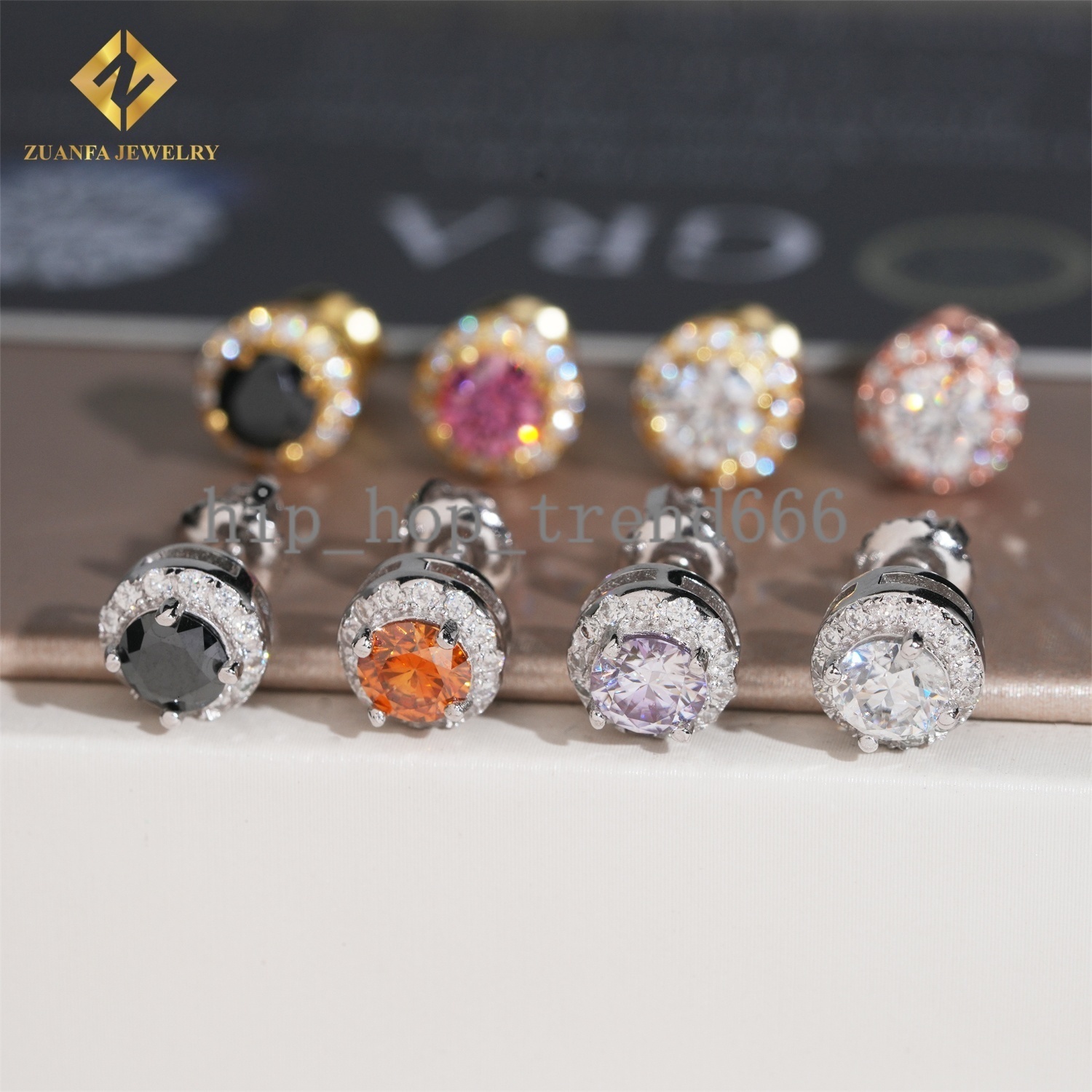 Moissanite Sakura Pink Halo Earrings Studs Round Brilliant Cut VVS GRA Certificate Moissanite Diamond Sterling Silver Screw Back