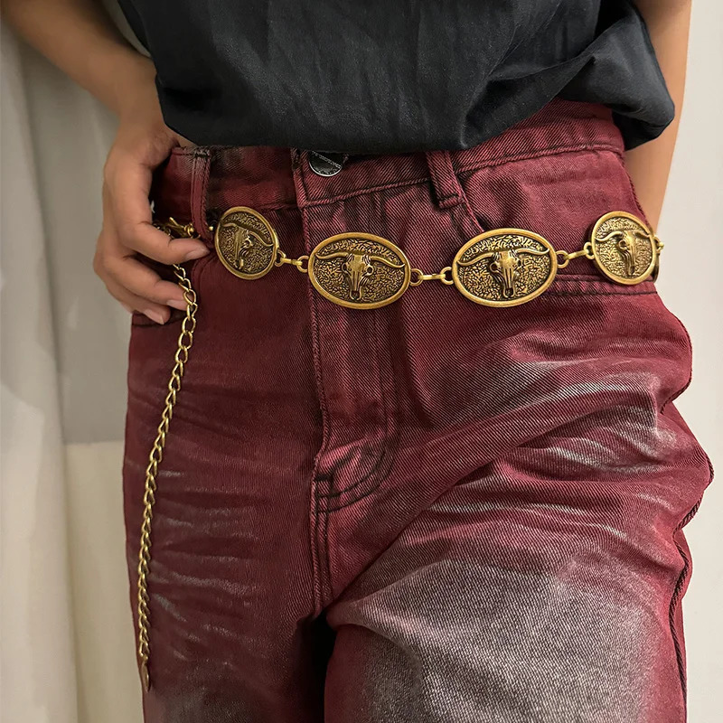 Vintage Silver Metal Waist Chain Belt Sun Bull Coins Belts For Women High Quality Punk Gothic Y2K Waistband Female 250722