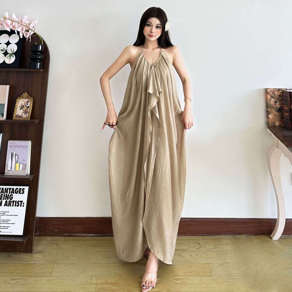 2025 Summer New Pure Desire Sexy Backless Halter Tie Loose Elegant Versatile Dress for Women 52a