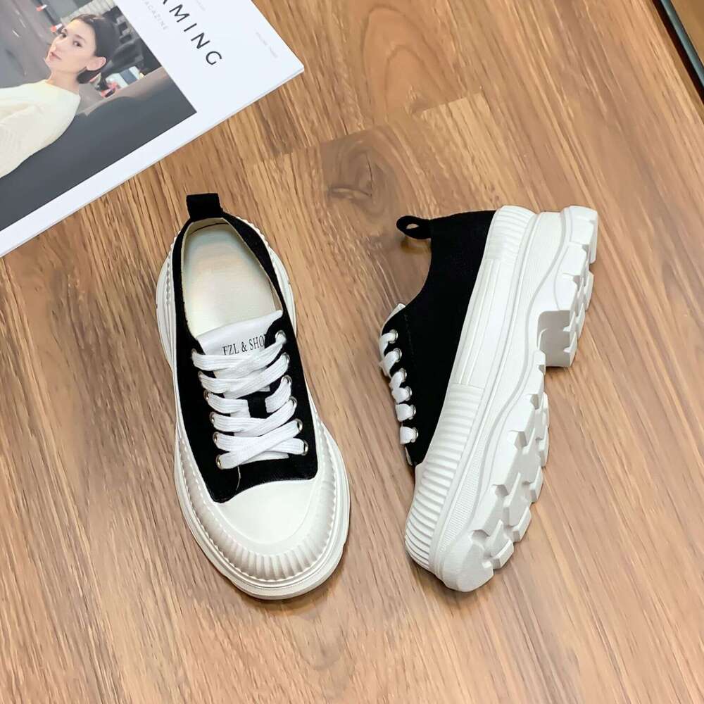 Platform Women, Height Increasing, Versatile Casual Sneakers, Campus Style, French Canvas Lace-up Shoes for Women