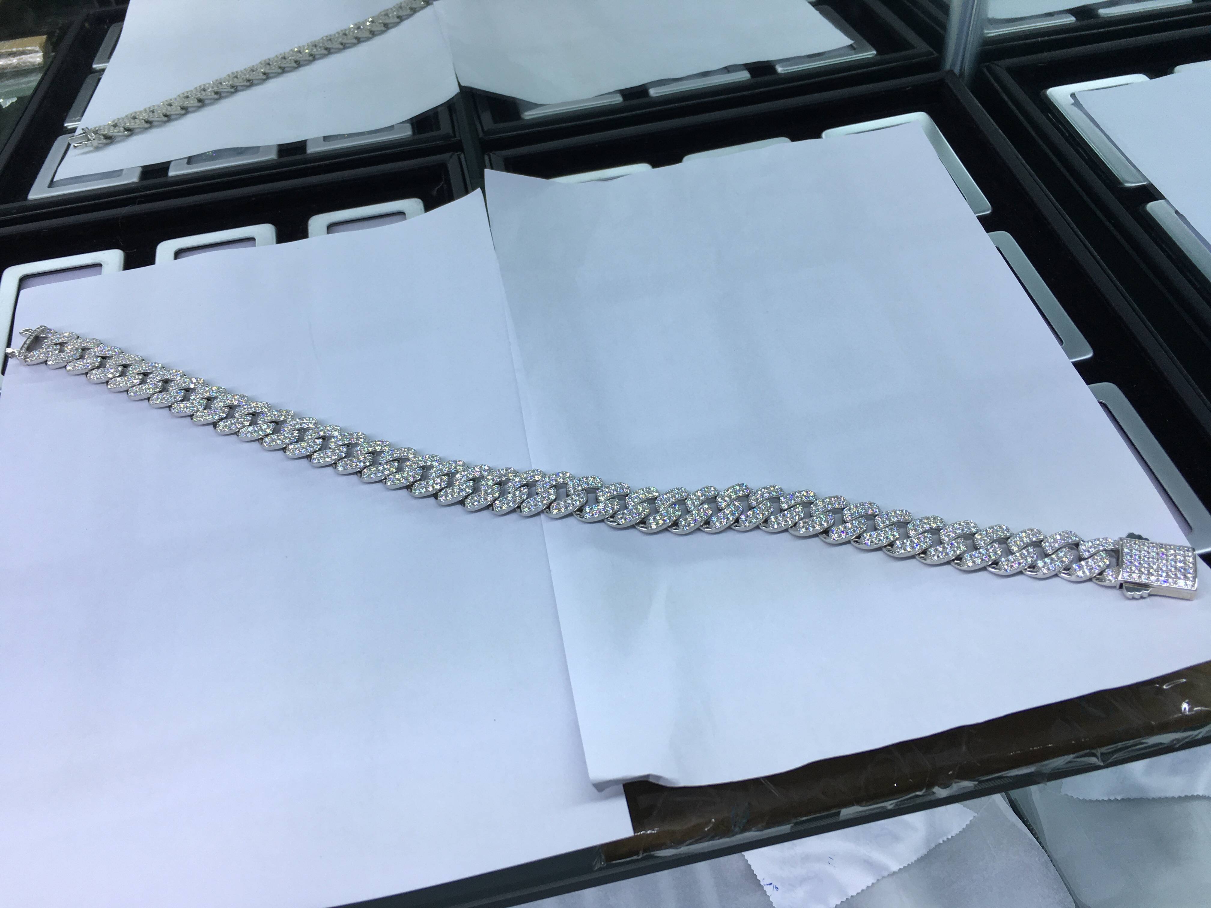 8-20mm 24inches Moissanite Silver Chain Round Cut Moissanite Diamond Test Positive 925 Silver Hip Pop Chain Cuban Chain