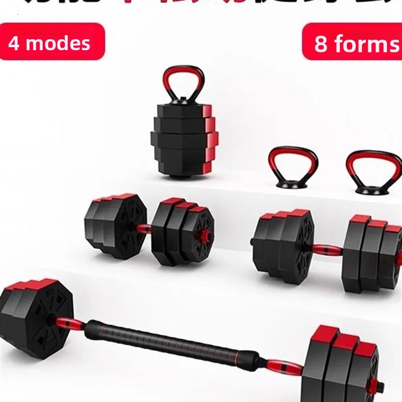 4-in-1 Convertible Dumbbell Set, Multifunctional Home Gym Equipment with Dumbbell, Kettlebell, Barbell & Push-Up Stand Modes for Full-Body Fitness