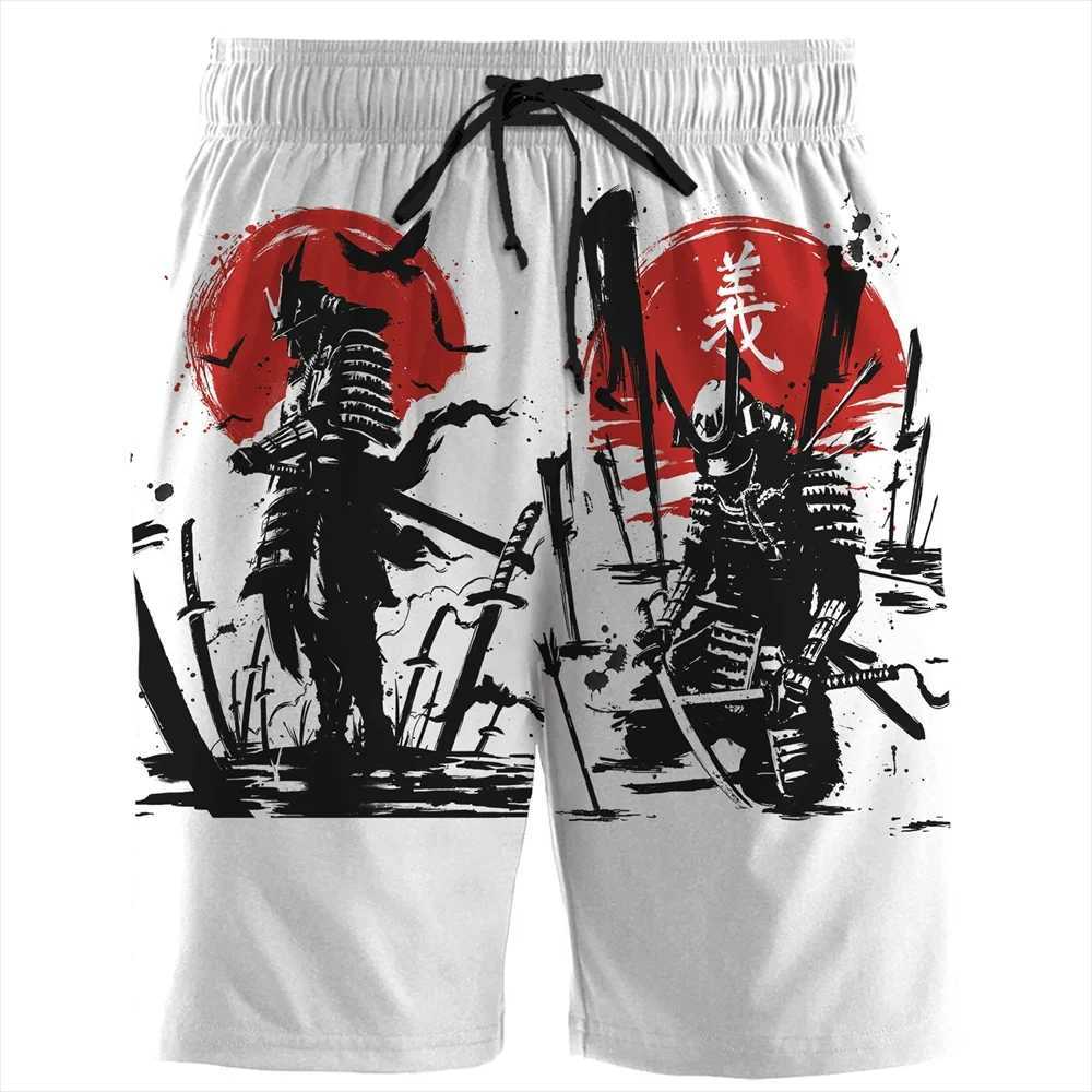 Japan Sakura Samurai Beach Shorts Quick Dry Men Sexy Bodybuilding Harajuku Summer Casual Male Gym Pour Homme Low Waist Fitness W250724