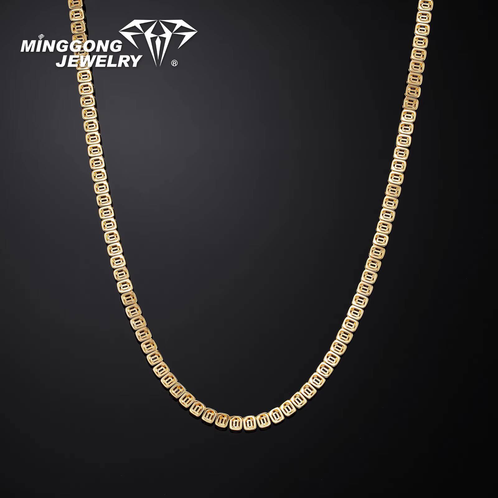 High Quality Unique Yellow Gold Finish 6MM Baguette Tennis Chain Necklace Men Womens Hip-hop Style for Men Moissanite Necklaces