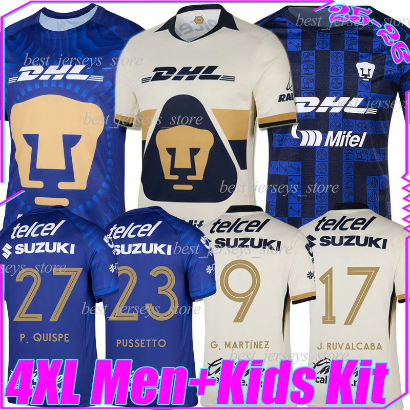 4XL UNAM Mexico 25/26 Liga MX Soccer Jerseys G. MARTINEZ PUSSETTO J. RUVALCABA QUISPE FUNES MORI LEO SUAREZ AVILA retro football shirts 1997 98 2007 08 men kids kits socks