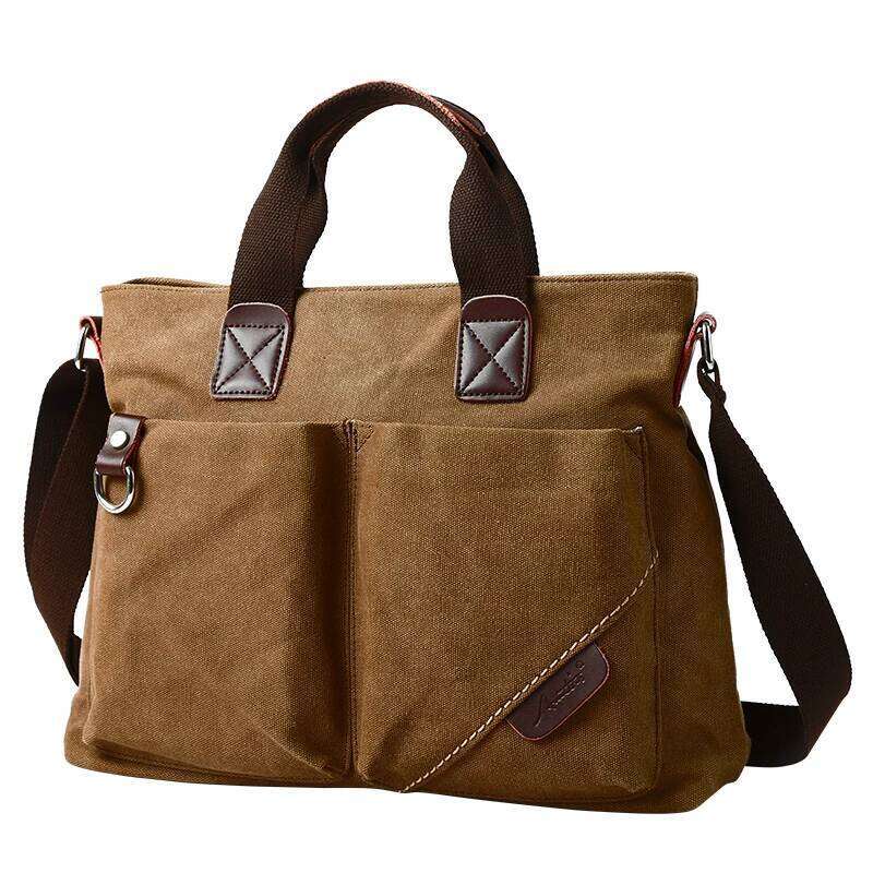 OLOEY Canvas Men Handbag 14 inch Laptop Briefcase Vintage Solid Color Shoulder Bag Large Capacity Business Retro Messenger Bags