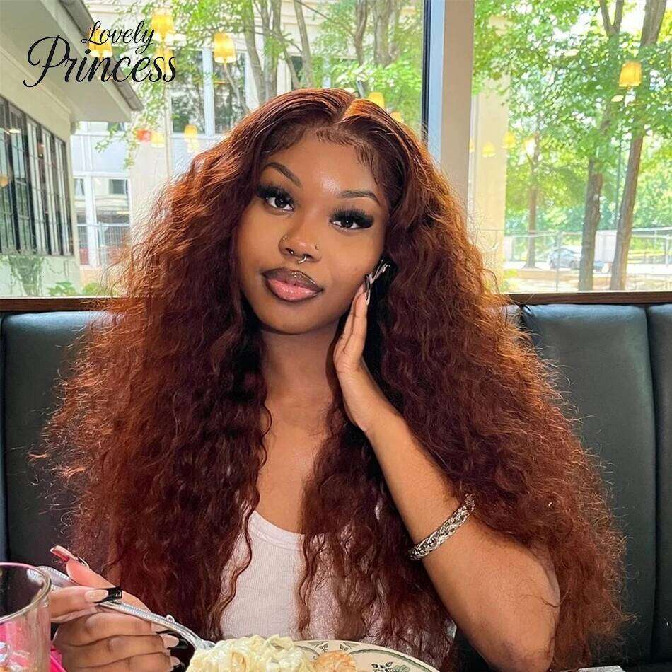 30 40 Inch Reddish Brown 250 Density Colored Curly Wigs Human Hair Deep Wave 13X4 13X6 HD Lace Frontal Wig