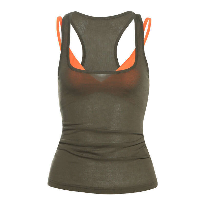 2025 Summer New Style Halter Neck Two-Piece Set Color-Block Slim Fit Hot Girl Tank Top Camisole for Women d80