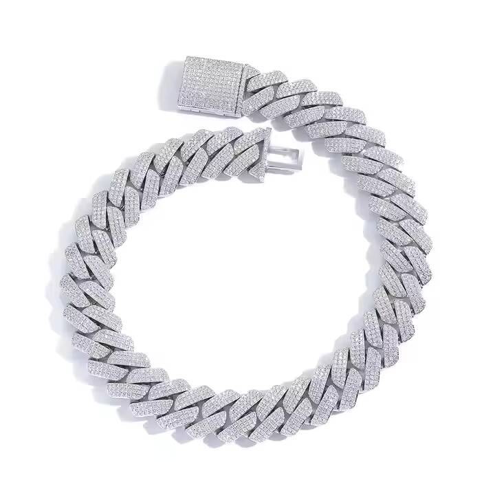 Custom VVS Moissanite Necklace Hip Hop Tennis Jewelry Necklace 925 Sterling Silver Necklace Diamond Iced Out Cuban Link Chain