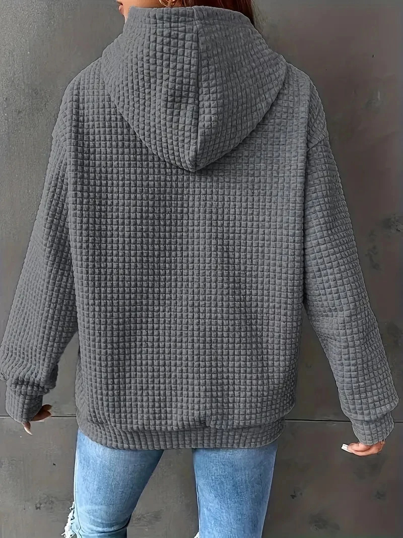 Womens autumn and winter waffle hoodie womens casual sports loose sweatshirt 250725