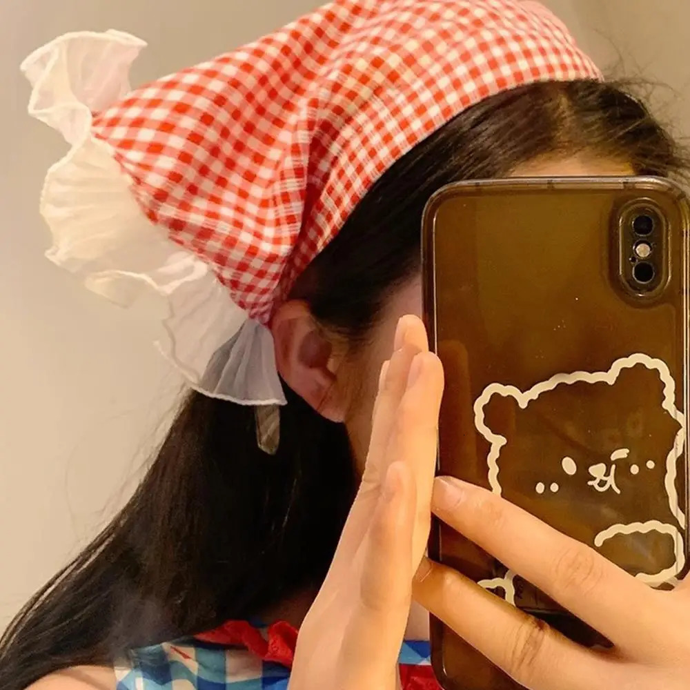 Lace Checkered Headbands Lace Triangle Turban Bandanas Plaid Triangular Headscarf Hairband Po Decoration Hair Accessories 250723