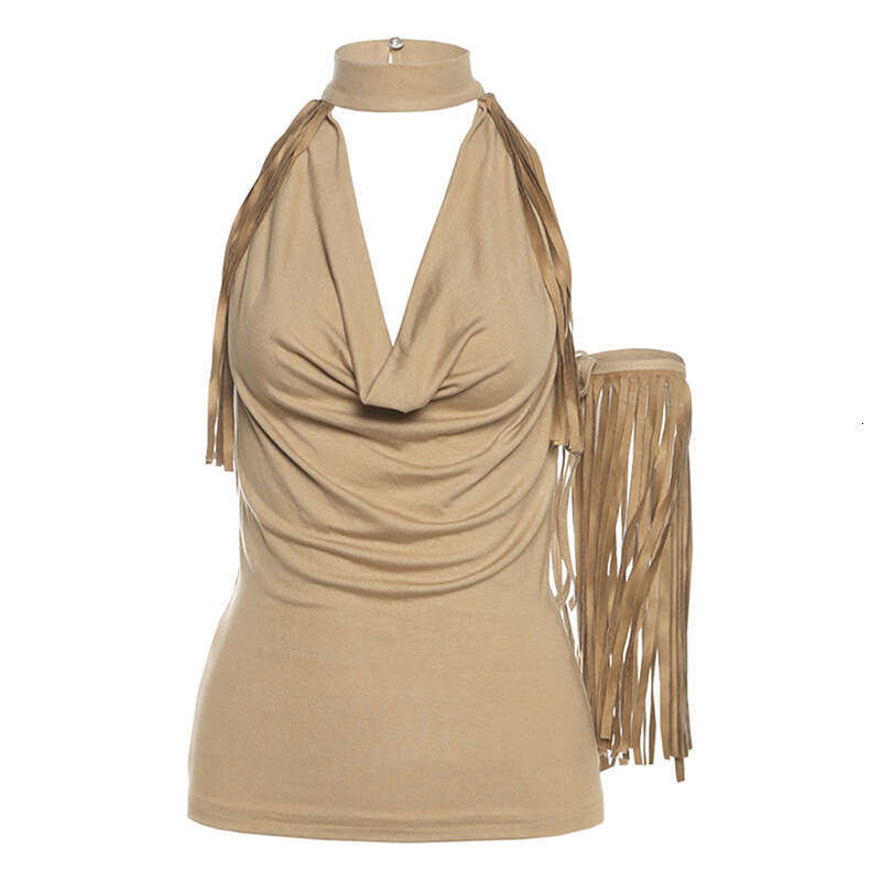 2025 Spring Summer New Fashion Street Style Solid Color Sexy Halter Neck Sleeveless Backless Tank Top 6c0