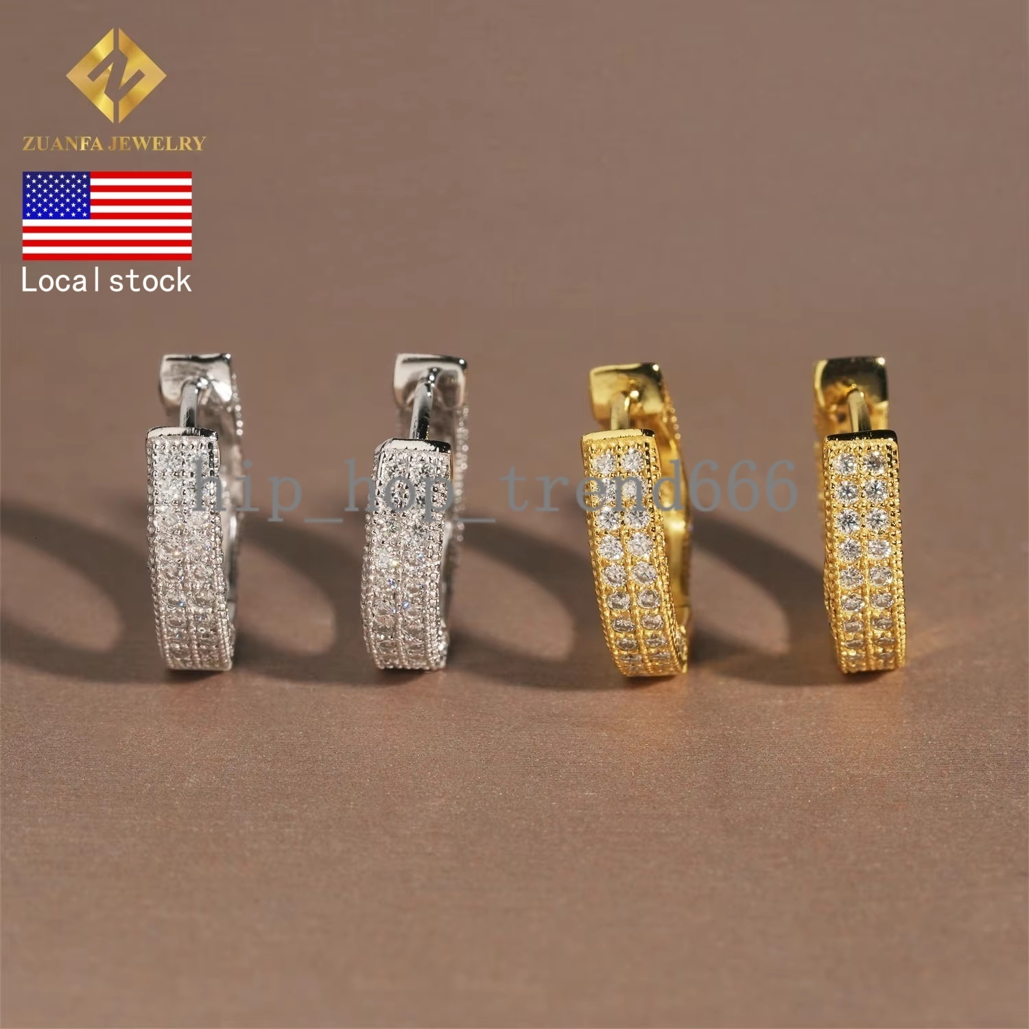 USA Local Stock Rapper Hoop Cluster Diamond Earring Solid 925 Silver VVS Moissanite Iced Out Earrings Pass Diamond Test