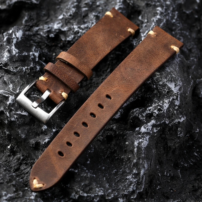Handmade Genuine Leather Watchband Old Brown Black 18 20 22MM Soft Mens Vintage Bracelet First Layer Cowhide Leather Bracele 250723