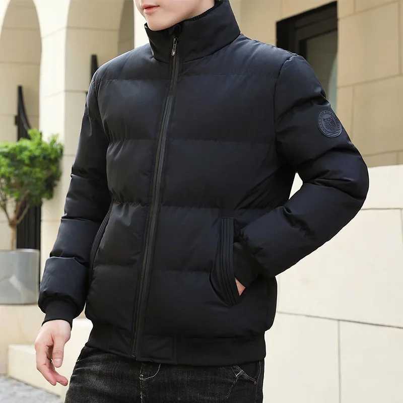 European and American Mens Autumn and Winter Fashion Stand-collar Solid Color Zippered Puffer Cotton-padded Jacket.5XL X250725
