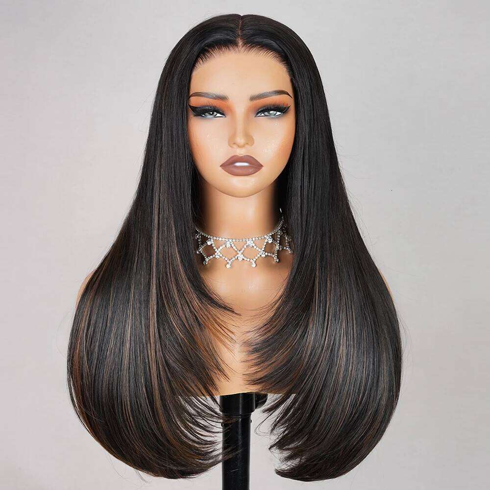 H30 Layered Wear And Go 6X6 Closure Glueless Mixed Not 100% Human Hair Pre Plucked Lace Wig Without Glue