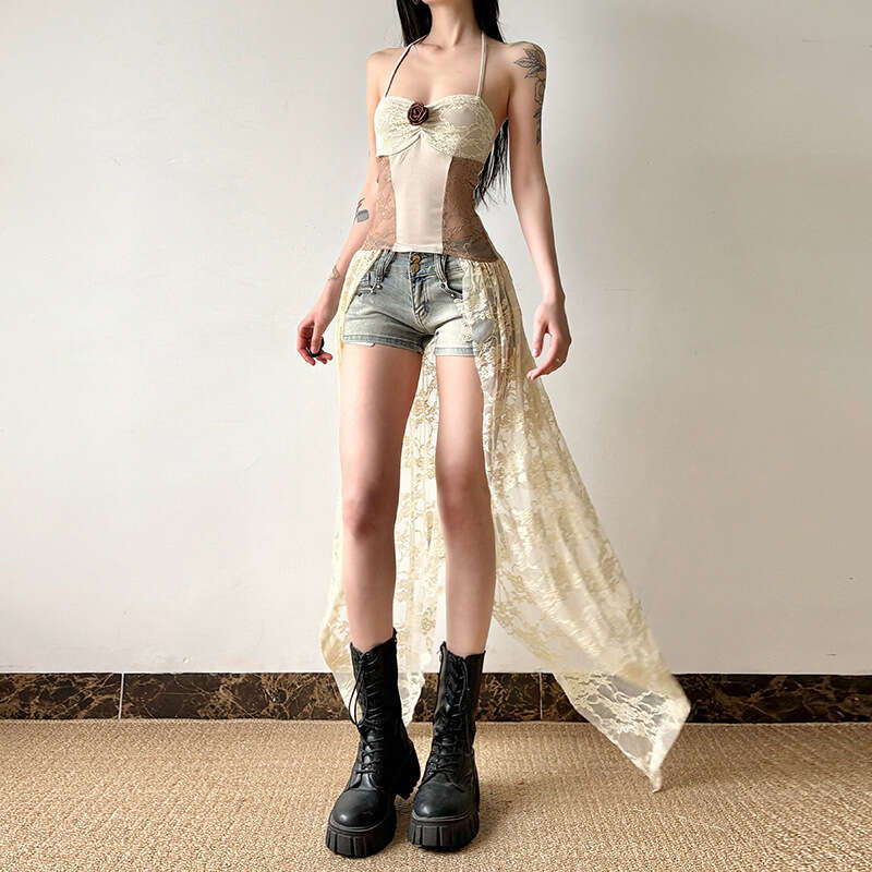 Women's 2025 Spring Summer New Fashion Sexy Halter Lace Trim Patchwork Camisole for Women 104