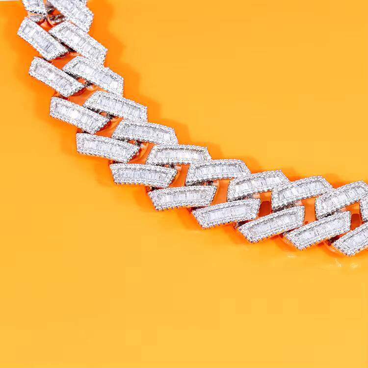Hot Sale Luxury Vvs baguette Moissanite Chain S925 Pure Silver Cuban Link Chain