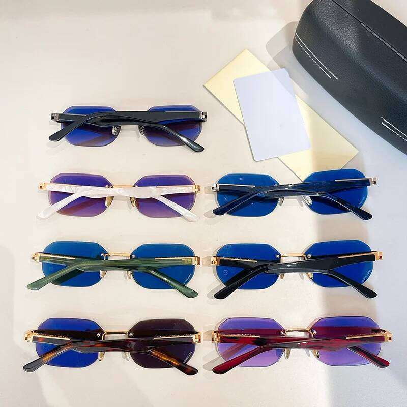 Men's Light Tortoise Gold Boundless Sunglasses 2025 Trendy Original Hand Craft Rimless Acetate Solar Glasses for Male