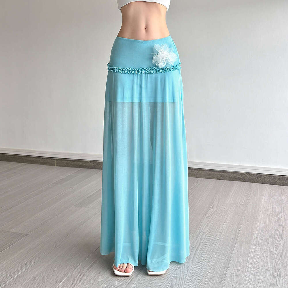 2025 Summer New Mesh Elegant Slim High Waist Three-Dimensional Flower Versatile Breathable Women's Skirt f12