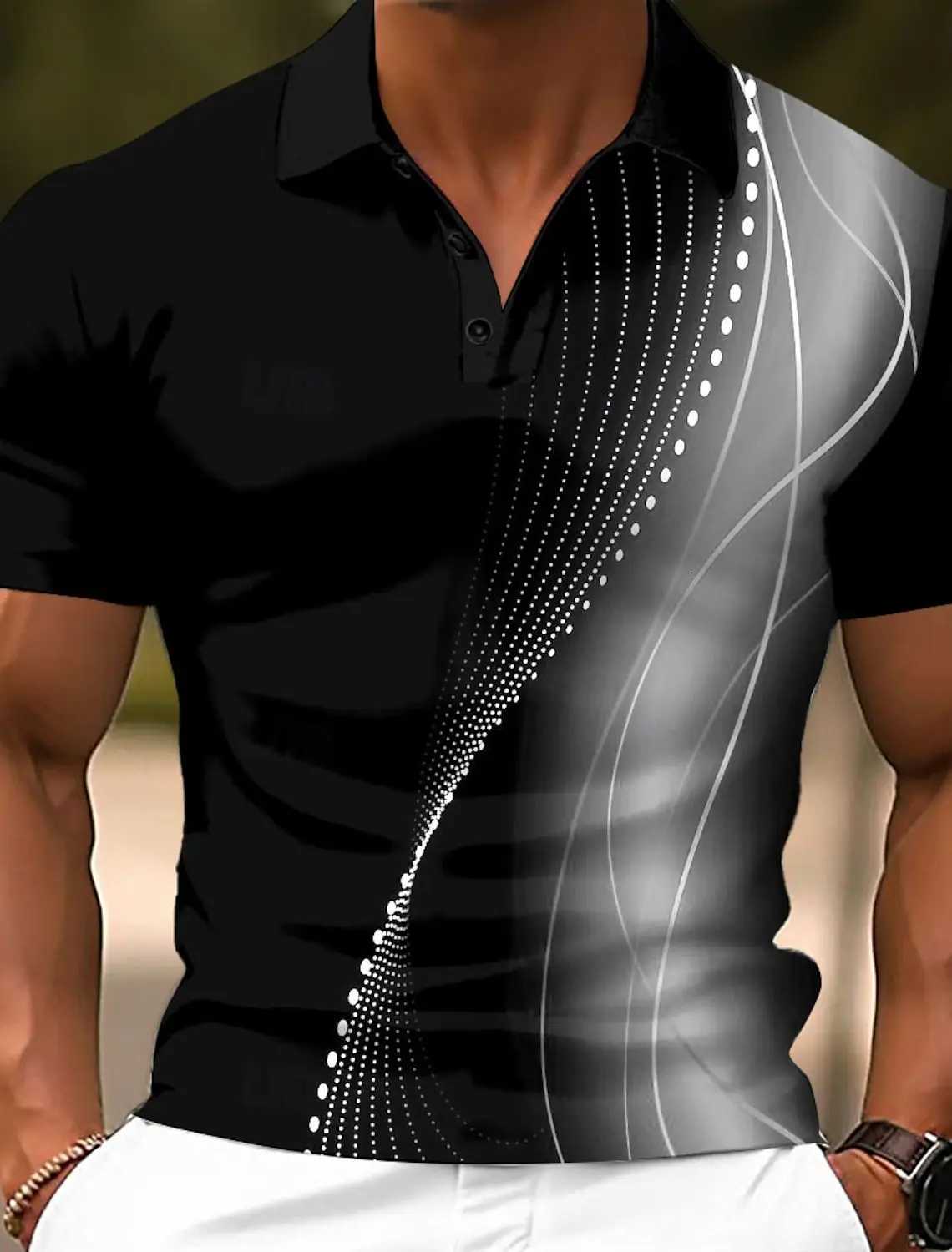 Mens Geometric Line Polo Short Sleeve Polo Shirts Collared Shirts Casual School Outdoor Daily Wear Home Wear 3D Print XJ250725