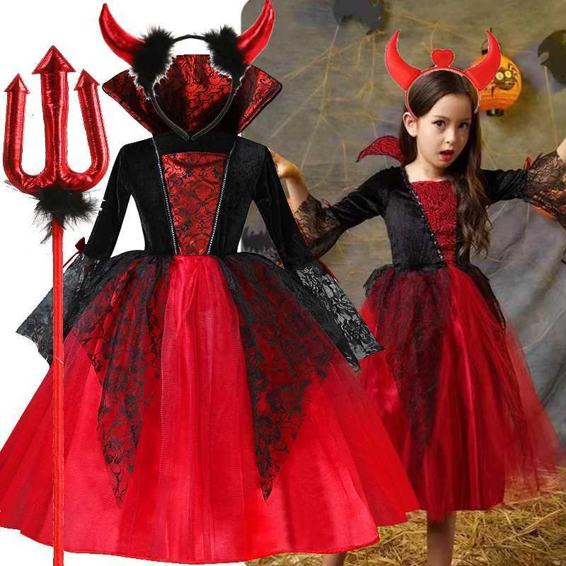 2025 Girls Cosplay Vampire Halloween Dress For Kids Ghost Bride Gothic Costume Count Vampiran Carnival Outfit Black Red Clothes Z250725