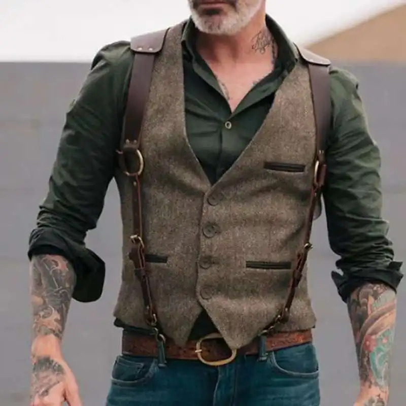 Sleeveless Vest for Men Slim Fit Waistcoat with Belt Stylish Outerwear Summer Trendy Top 250725