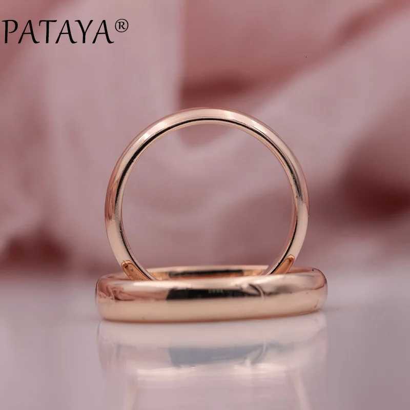 PATAYA launches 585 rose gold color smooth romantic simple couple ring for womens wedding party unique exquisite jewelry W250417