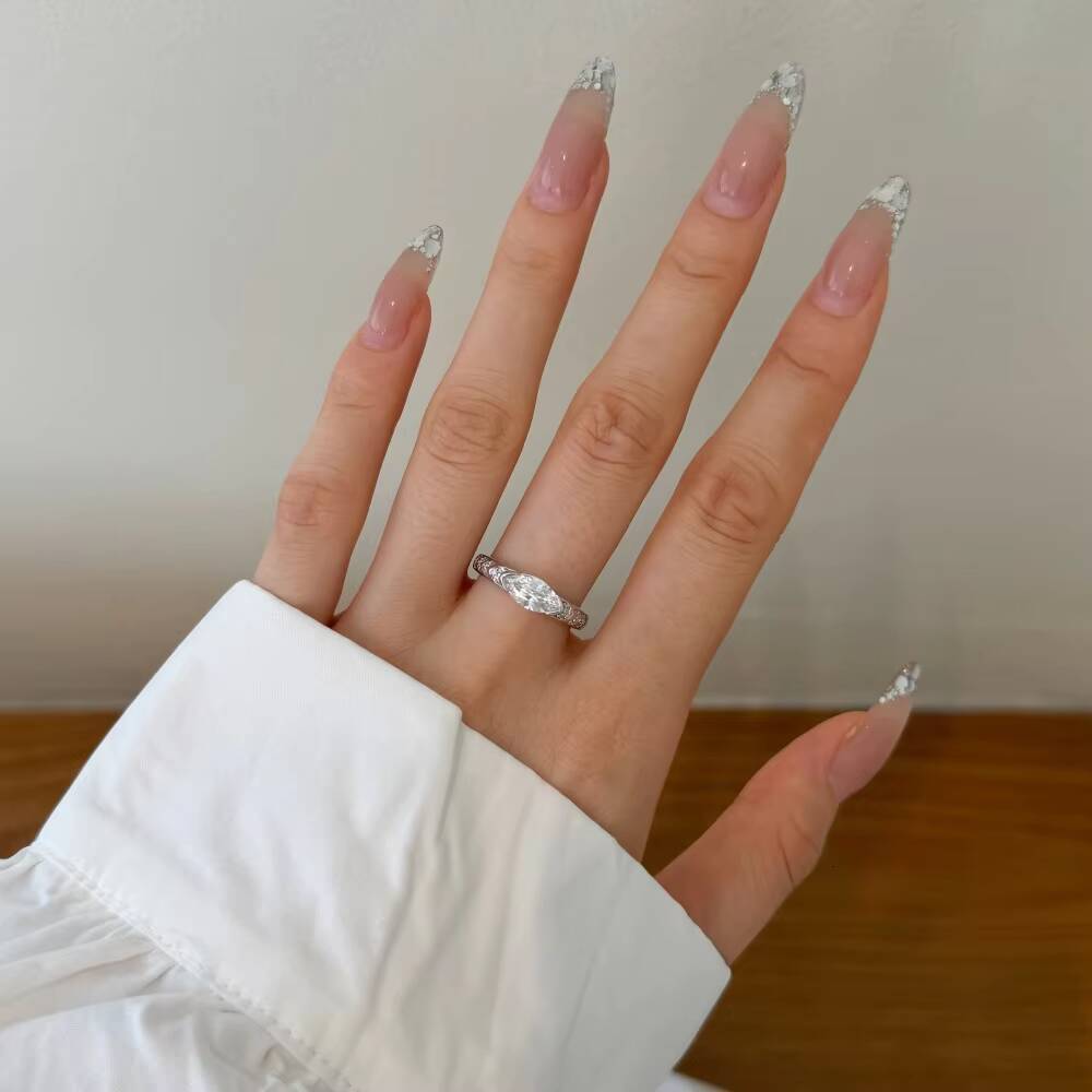 Dylam Delicate Classic Top Jewelry 925 Sterling Silver Eternity Band Shiny Diamond Marquise 5A Cubic Zirconia Engagement Rings