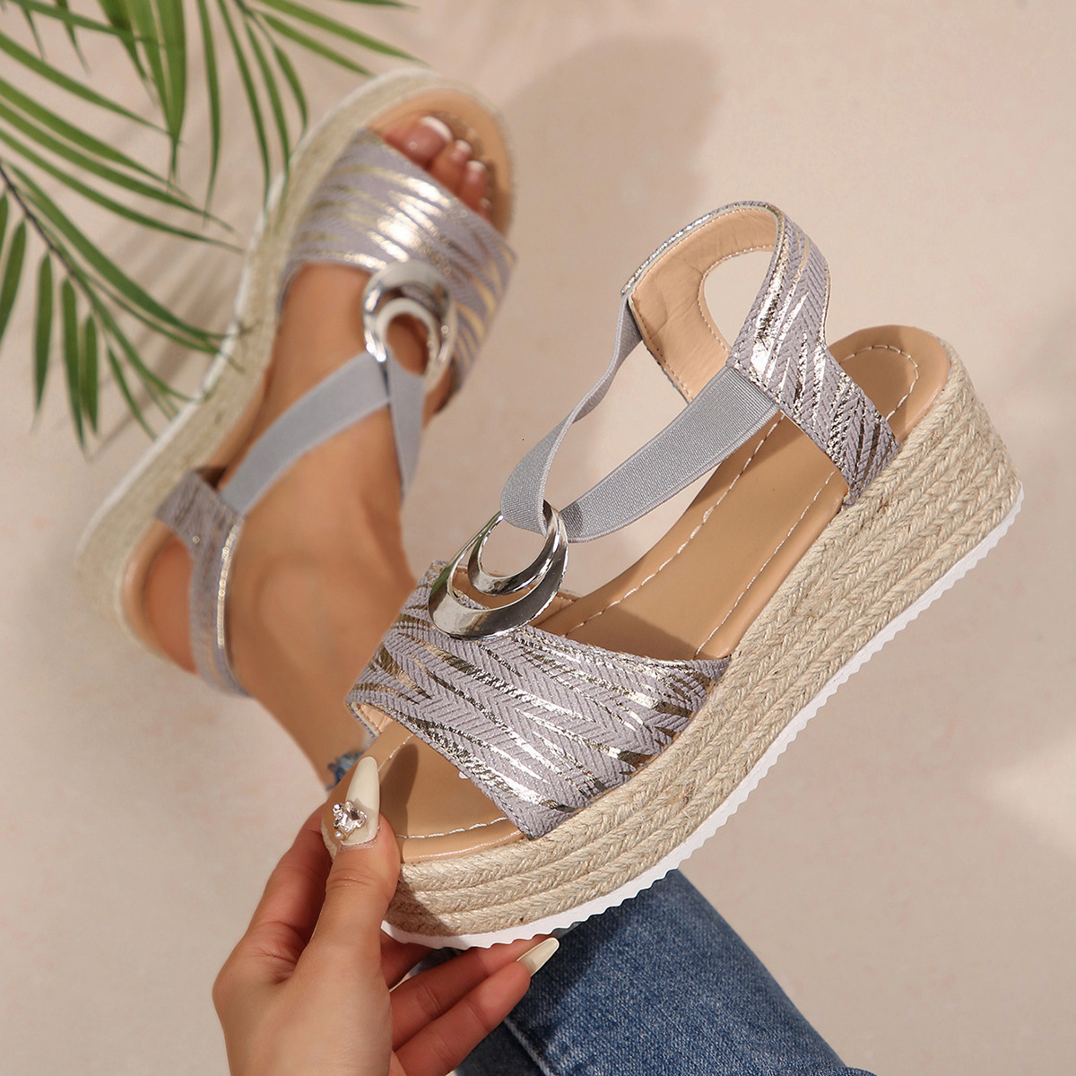 Ddmysports High Heel Plus Size For Women Summer New Platform Wedge Thick Sole Peep Toe Casual S Sandals Outdoor Shoes