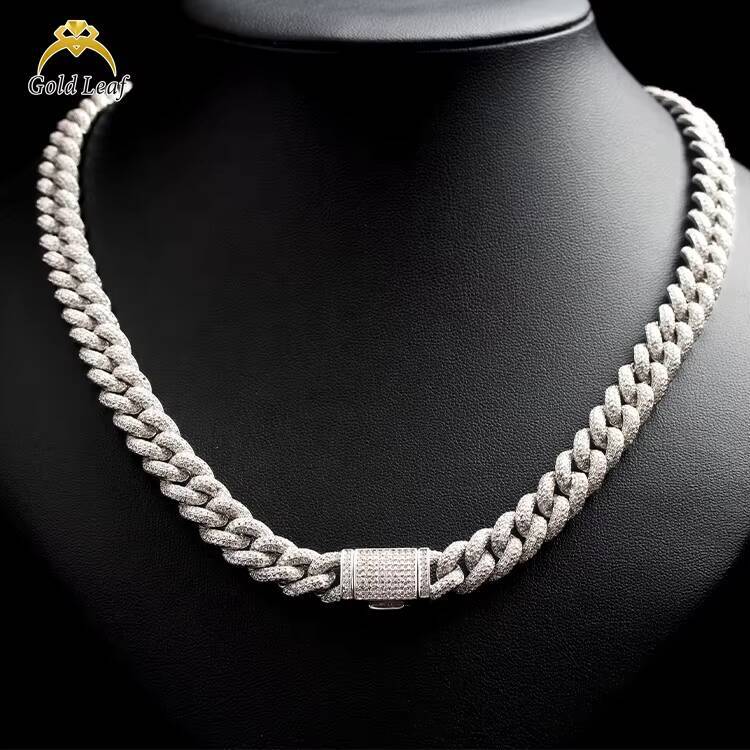 Goldleaf VVS Mossanite Cuban Chains S925 Silver Diamond Necklace Man 6MM-15MM Moissanite Hiphop Cuban Link Chain