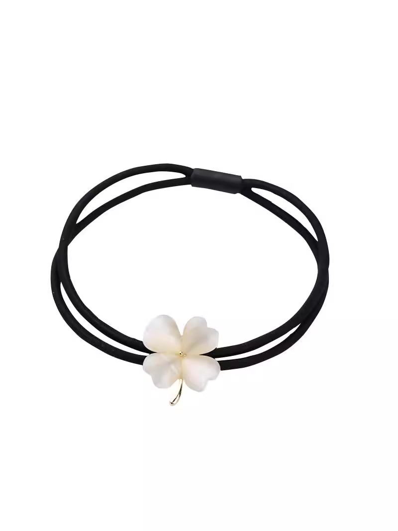 Imitation cat's eye stone four leaf clover headband, women tie their tails in a high-end and niche style, tie their hair with high elasticity rub