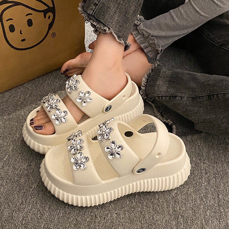 Ddmysports EVA Cushion Sandals For Women Summer Trendy Outdoor Wear Platform Thick Sole High Heel Two Way Beach Non Slip Slippers Outdoor Shoes