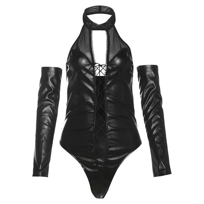 2024 Autumn Winter New Fashion Sexy Round Neck Hollow Out Tie Slim Bodysuit 4d8