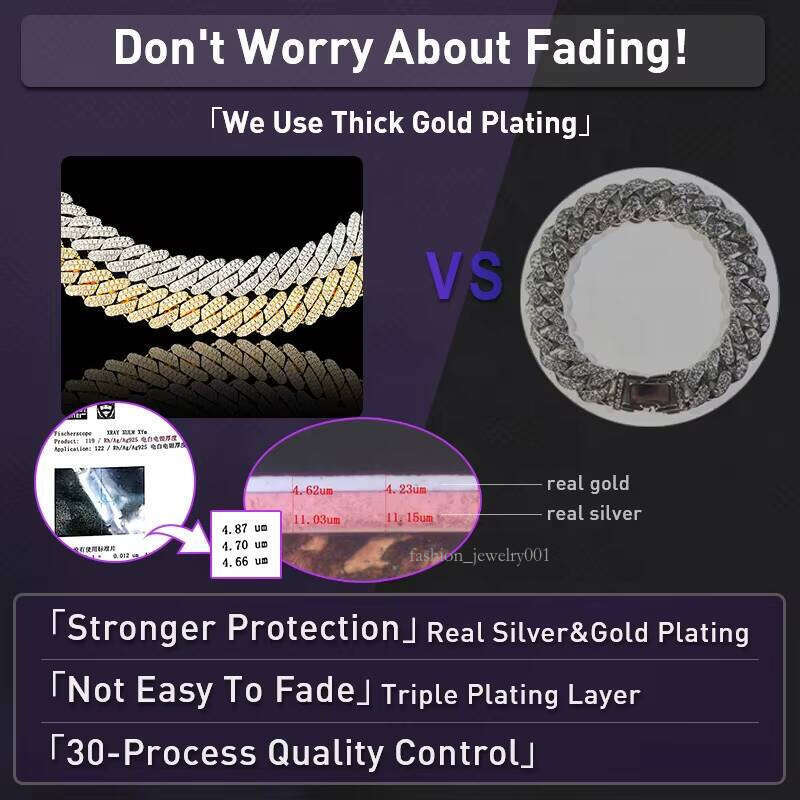 Factory Custom Heavy Big Hip Hop Rapper 12mm 14mm 15mm 18mm VVS Moissanite Baguette Dia Cuban Link Chain Bracelet Sier